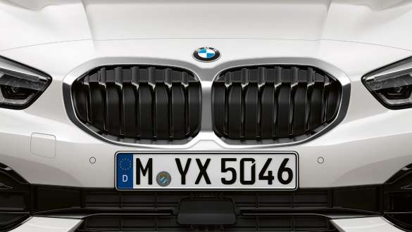 BMW radu 1 dvojitá mriežka chladiča. Dvojitá mriežka chladiča BMW radu 1 Model Sport Line v metalickej farbe Mineral White.