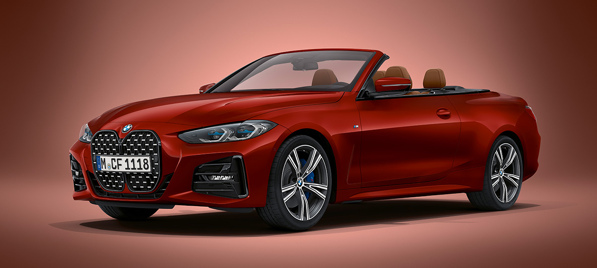 BMW Individual metalíza Aventurine Red BMW radu 4 Cabrio G23 2020 BMW radu 4 Cabrio G23 2020 BMW Individual metalíza Aventurine Red predobočný pohľad statický