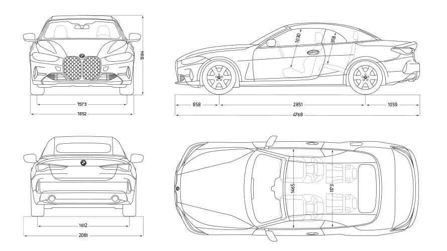 BMW radu 4 Cabrio G23 technické údaje skica BMW radu 4 Cabrio G23 technické údaje skica