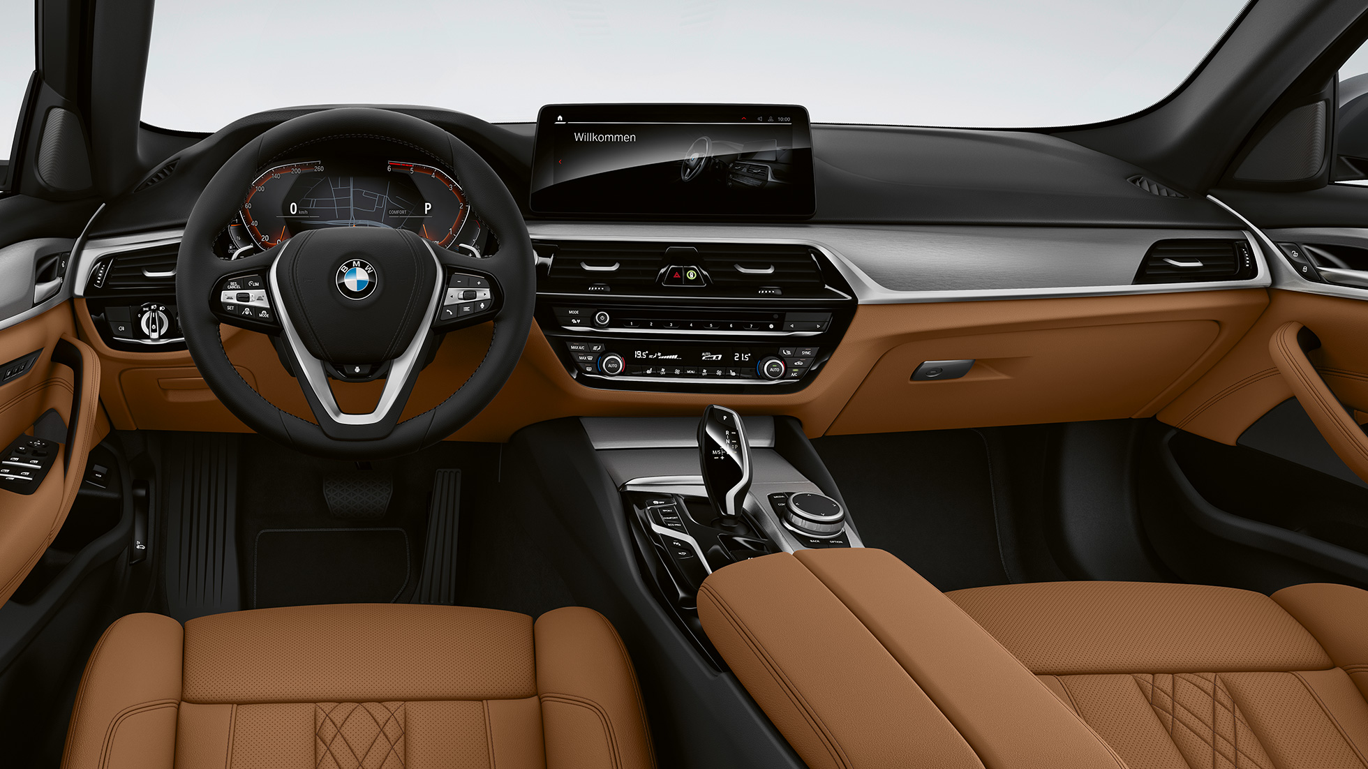 Kokpit BMW radu 5 Sedan G30 základná výbava Kokpit BMW radu 5 Sedan 540i G30 2020 základná výbava Sensatec Cognac interiér