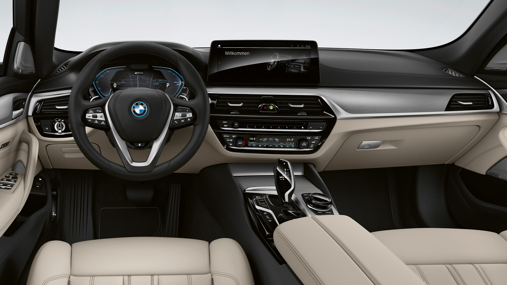 Kokpit BMW radu 5 Touring G31 základná výbava Kokpit BMW radu 5 Touring 530i G31 2020 základná výbava koža Dakota Ivory White s exkluzívnym prešívaním a kontrastným lemovaním interiér