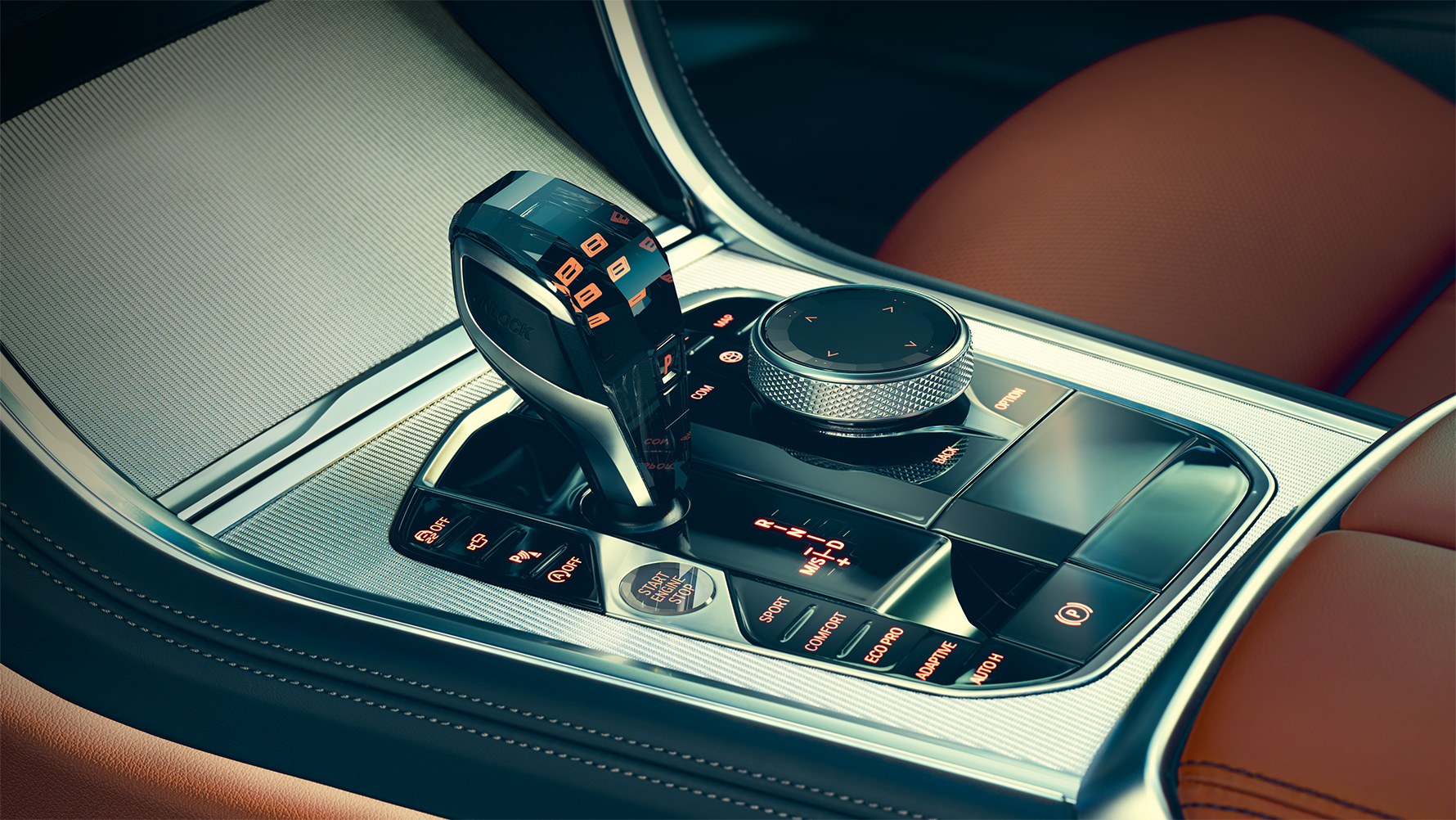 BMW radu 8 Coupé Sklenené aplikácie Detail na sklenené aplikácie v interiéri BMW radu 8 Coupé.
