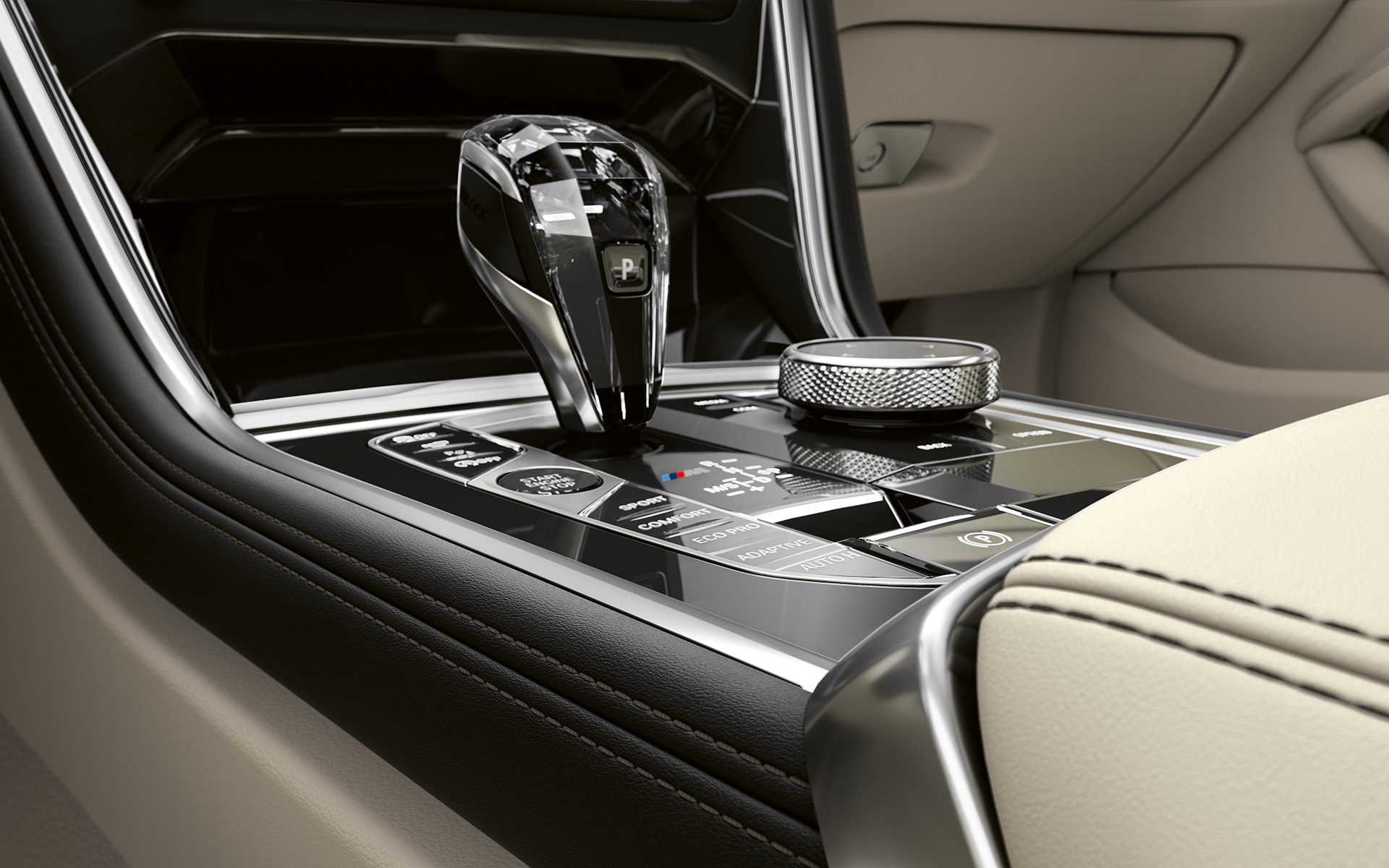 BMW radu 8 Coupé, stredová konzola Detail na stredovú konzolu BMW radu 8 Coupé.