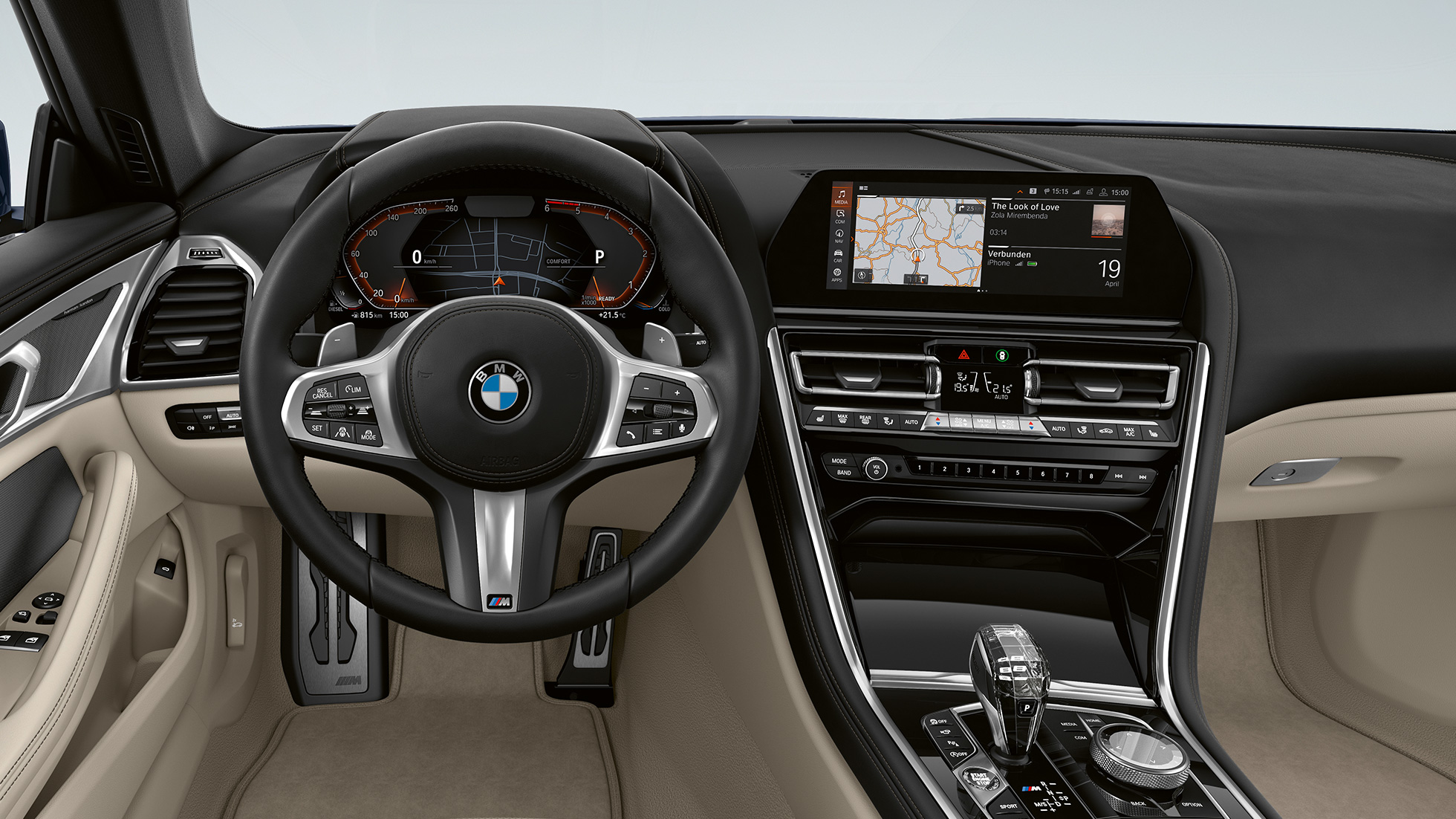 M kožený volant s multifunkčným ovládaním. BMW radu 8 Coupé, kokpit, M kožený volant s multifunkčným ovládaním.