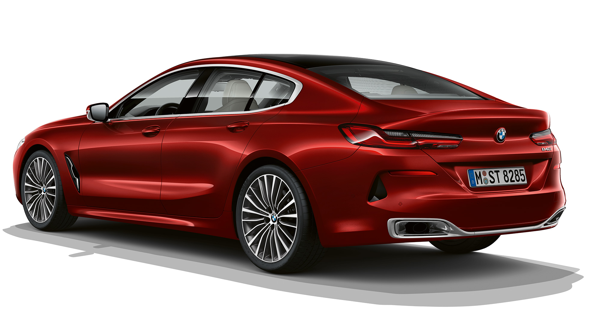 Základný model, trojštvrťový zadný pohľad BMW radu 8 Gran Coupé, základný model trojštvrťový zadný pohľad