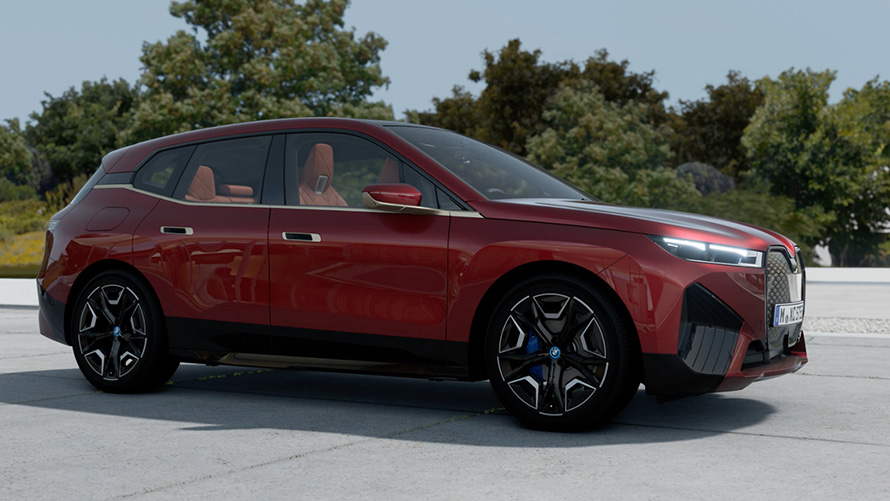 BMW iX i20 elektrické SUV exteriér Aventurine Red BMW iX i20 2021 elektrické SUV exteriér Aventurine Red