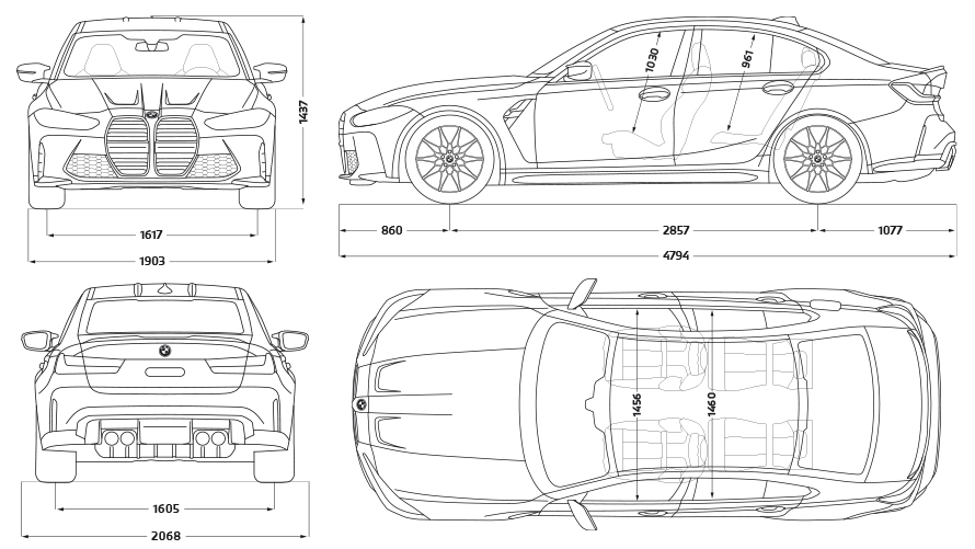 BMW M3 Sedan G80 2020 bočný pohľad zdola BMW M3 Sedan G80 2020 metalíza Isle of Man Green bočný pohľad zdola