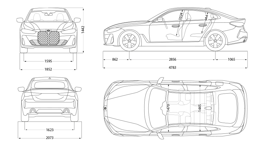 BMW radu 4 Gran Coupé G26 technické údaje skica BMW radu 4 Gran Coupé G26 technické údaje skica