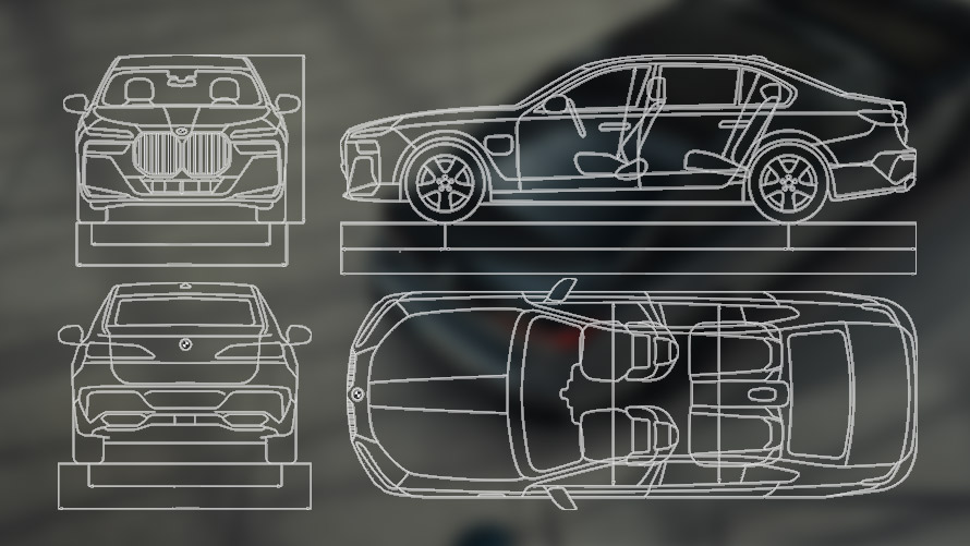 Náčrt s rozmermi BMW M760e xDrive Sedan G70 Náčrt s rozmermi BMW M760e xDrive Sedan G70