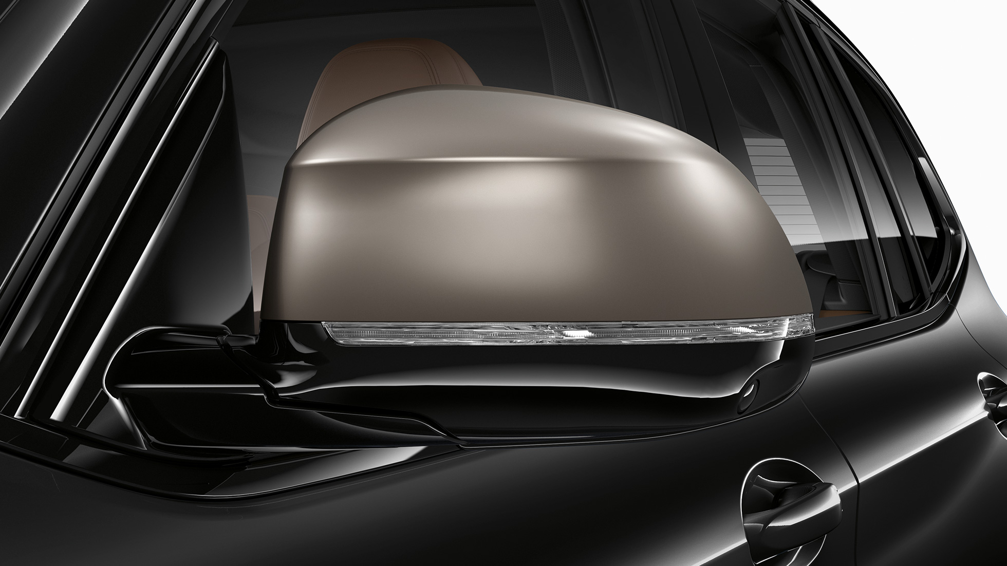 BMW X3 M40i a BMW X3 M40d, kryty spätných zrkadiel. BMW X3 M40i a BMW X3 M40d v metalickej farbe Black Sapphire, exteriér, pozinkované kryty spätných zrkadiel vo farbe Cerium Grey.
