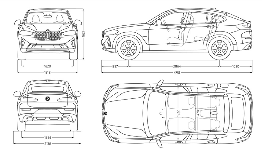 BMW X4 G02 technické údaje skica BMW X4 G02 technické údaje skica
