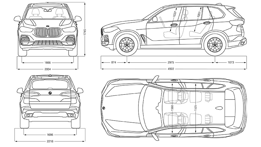 Technická kresba s rozmermi BMW X5 Technická kresba s rozmermi BMW X5