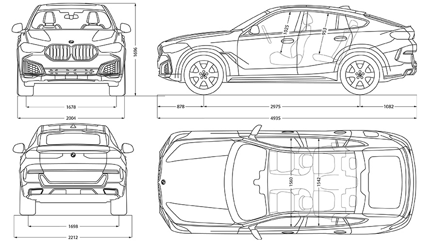Technická kresba s rozmermi BMW X6 Technická kresba s rozmermi BMW X6