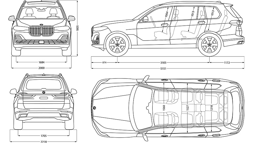Technická kresba s rozmermi BMW X7 Technická kresba s rozmermi BMW X7