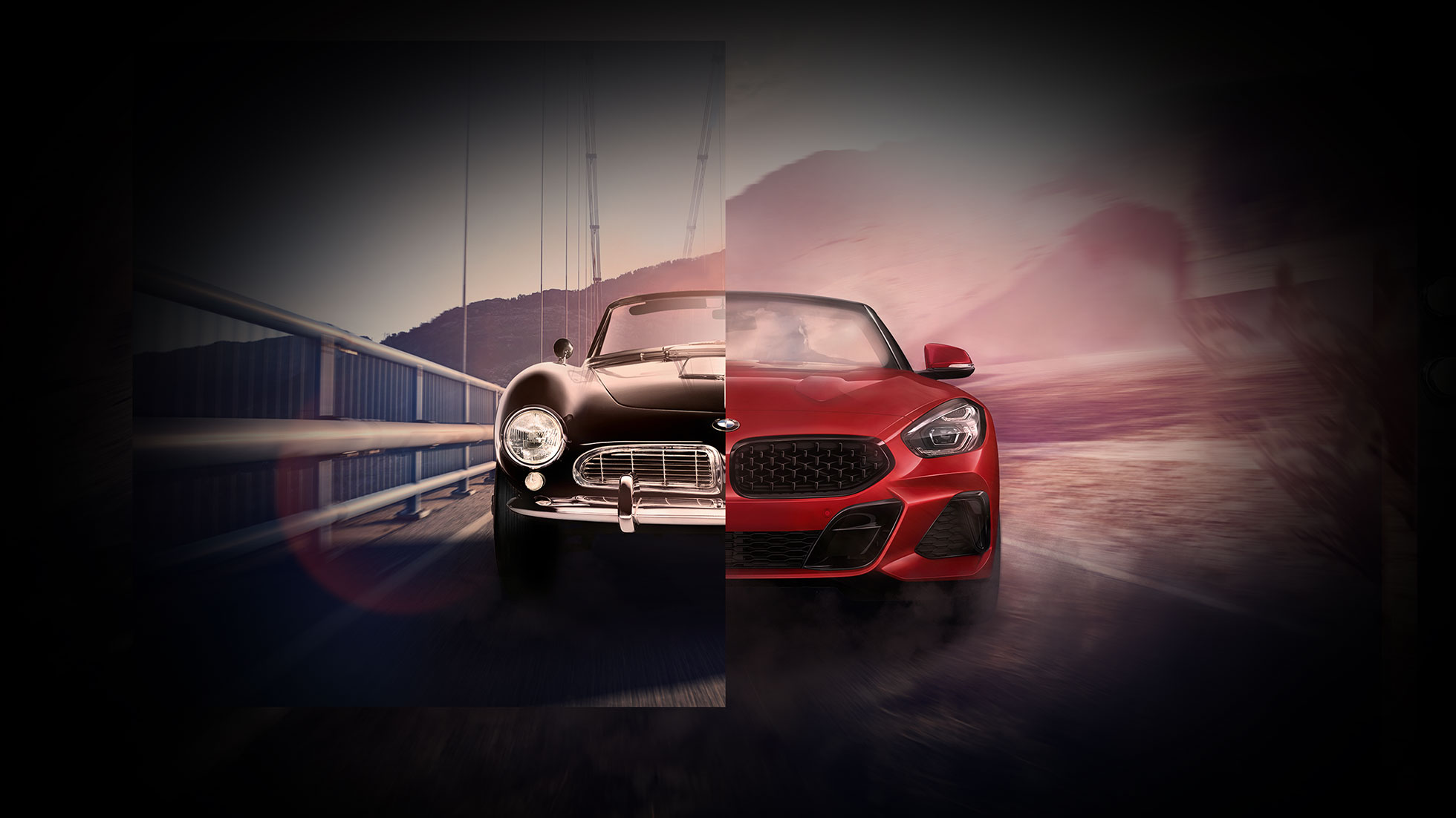 BMW 507 a BMW Z4 Roadster Delené zobrazenie čierneho BMW 507 a BMW Z4 Roadster