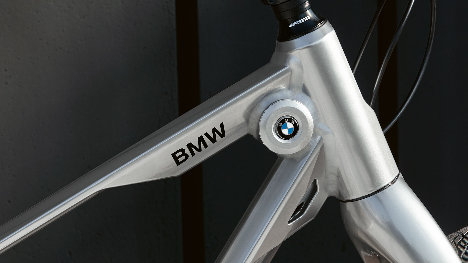 BMW Cruise Bike. Na obrázku je BMW Cruise Bike. Logo BMW a nápis BMW sú jasne viditeľné na prednej časti rámu.