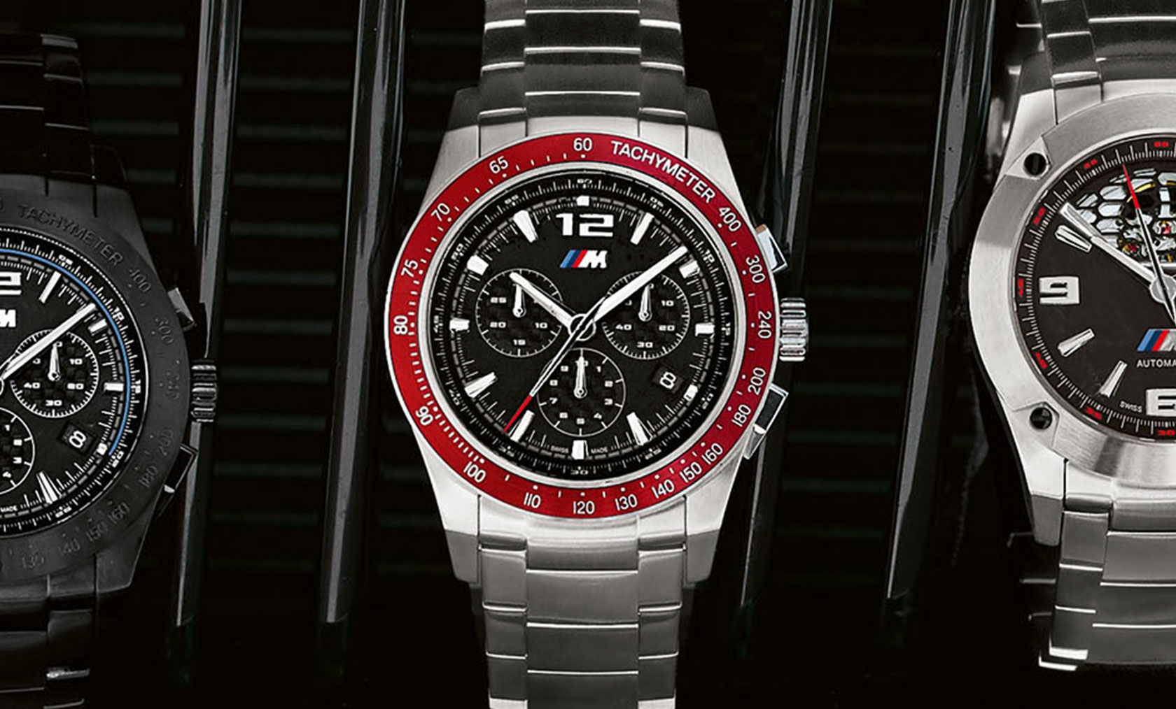 BMW M hodinky s chronografom s kovovým remienkom. Toto je obrázok produktu BMW M hodinky s chronografom s kovovým remienkom.