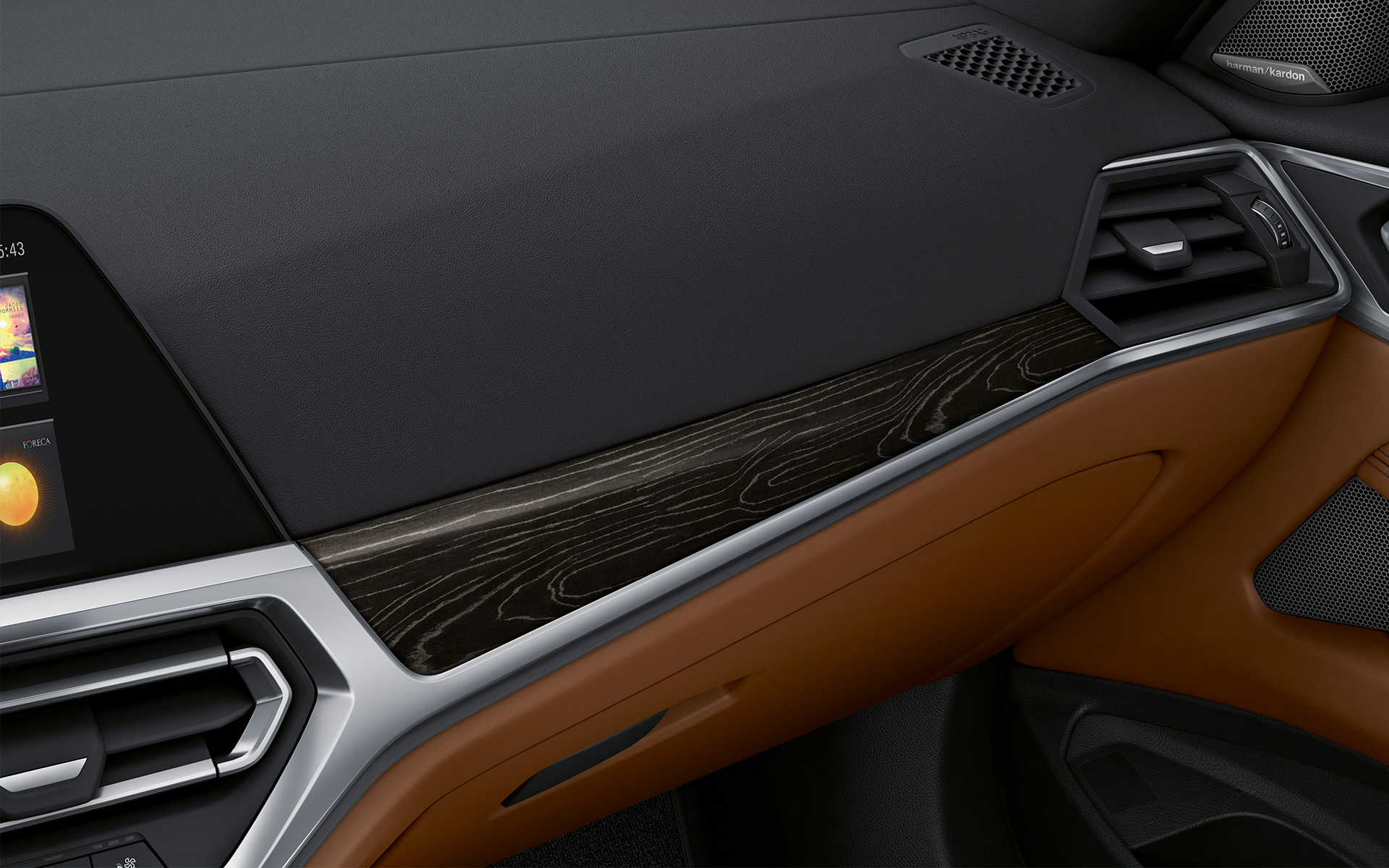 BMW Individual drevené interiérové lišty Fineline Black so strieborným efektom detailný pohľad BMW Individual drevené interiérové lišty Fineline Black so strieborným efektom detailný pohľad