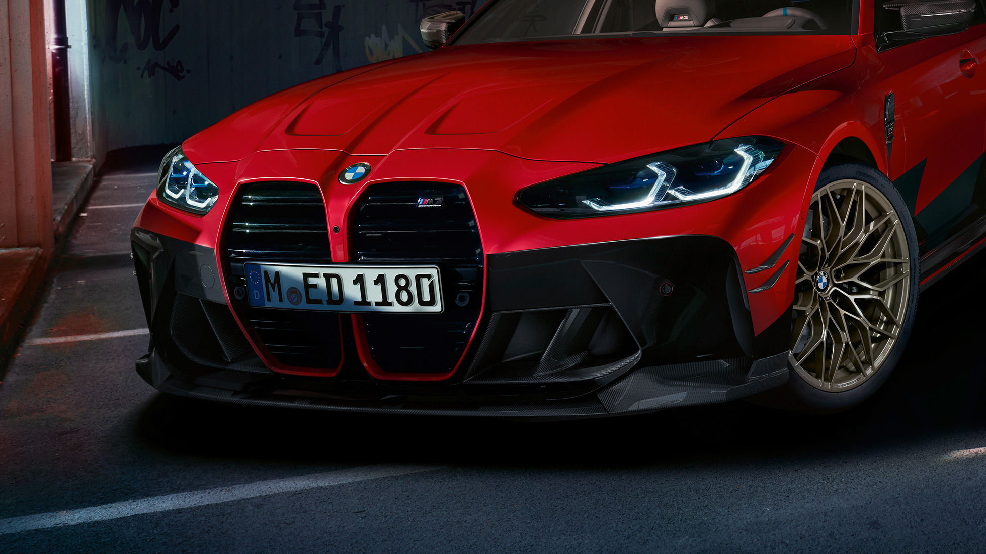 BMW M3 G80 predný pohľad BMW M Performance diely BMW M3 G80 predný pohľad
